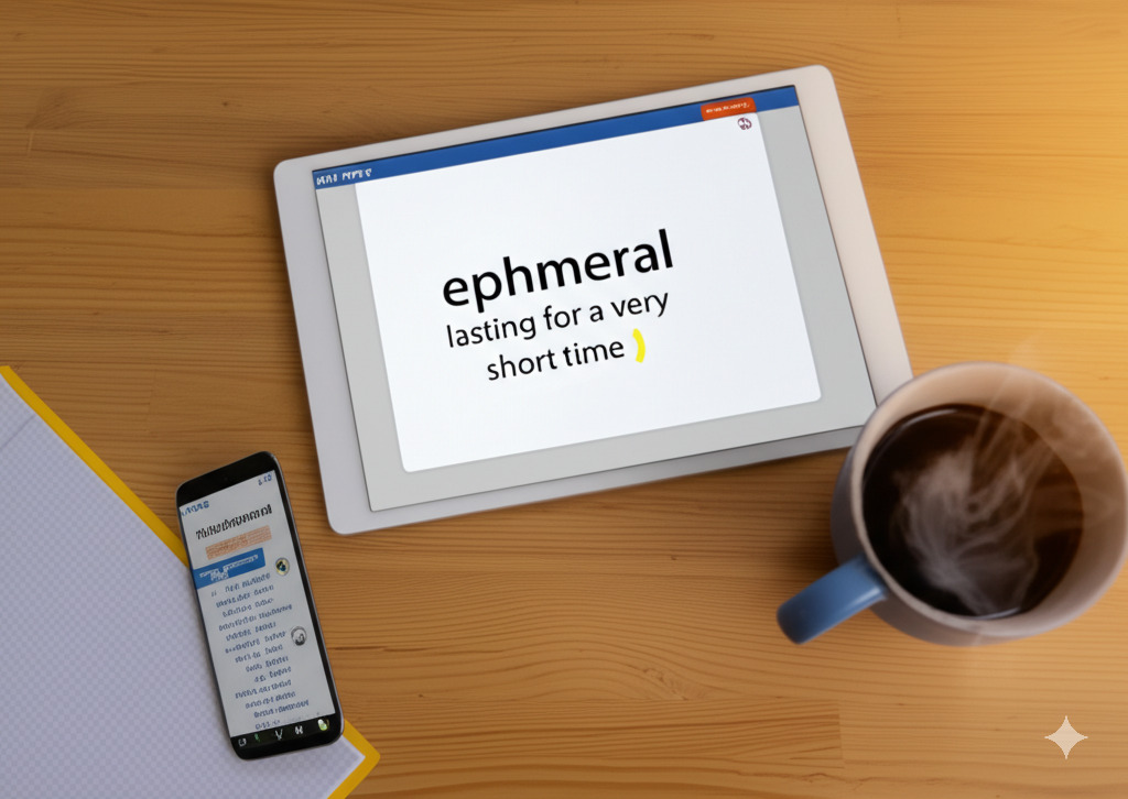 a tablet displaying an SAT vocabulary word and its definition